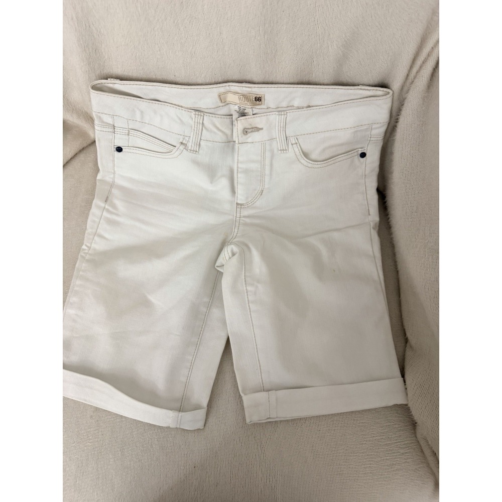 Route‎ 66 Womens Shorts Size 2 White Denim Bermuda Cuffed Pockets Stretch